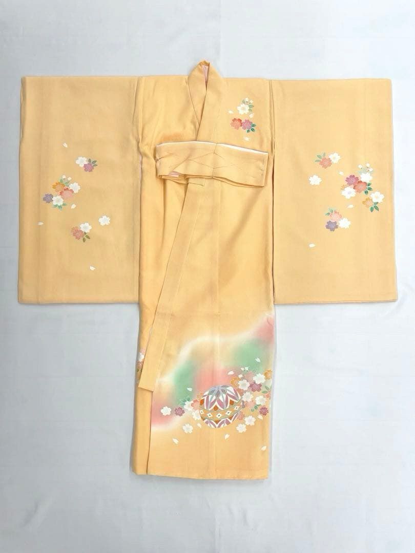 祝着 産着 一つ身 お宮参り 金彩 手描 ちりめん 桜 毬 淡香 長襦袢 