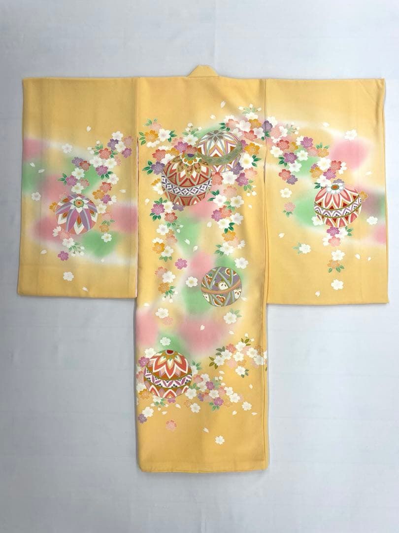 祝着 産着 一つ身 お宮参り 金彩 手描 ちりめん 桜 毬 淡香 長襦袢 