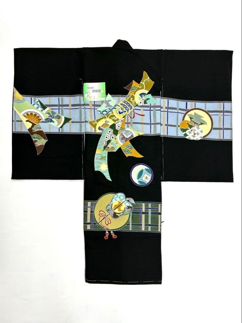 祝着 産着 一つ身 お宮参り 金彩 紋意匠 縮緬 熨斗 吉祥文様 長襦袢セット M006