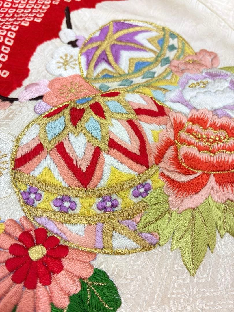 祝着 産着 一つ身 お宮参り 紋意匠 紗綾型 鞠に花 絞り 刺繍 長襦袢 