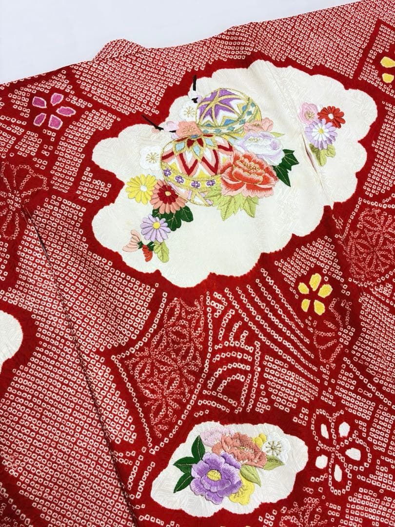 祝着 産着 一つ身 お宮参り 紋意匠 紗綾型 鞠に花 絞り 刺繍 長襦袢 