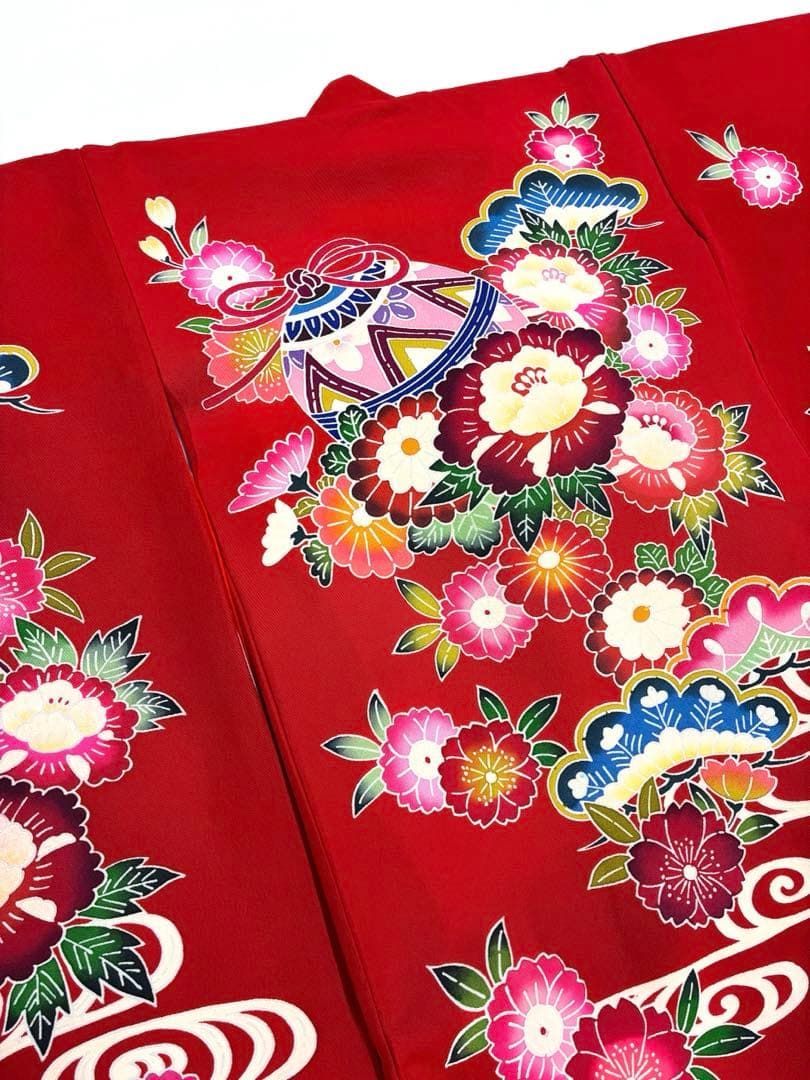 祝着 産着 一つ身 お宮参り 紅型 鞠に花 扇に花 流水 女の子 長襦袢 