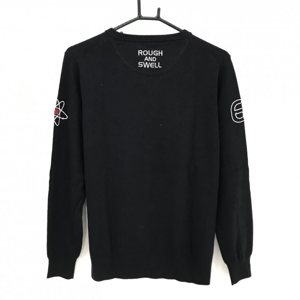 超 ラフアンドスウェル セーター 黒×白 Vネック ロケット刺しゅう ウール混 ニット レディース L ゴルフウェア rough＆swell