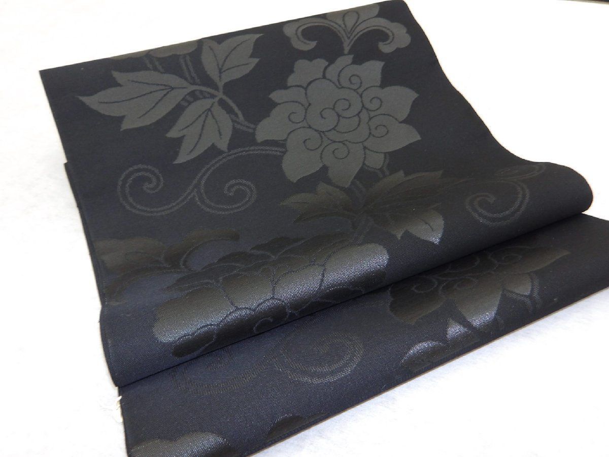 P40730 喪服用 黒共 九寸 名古屋帯 反物 t