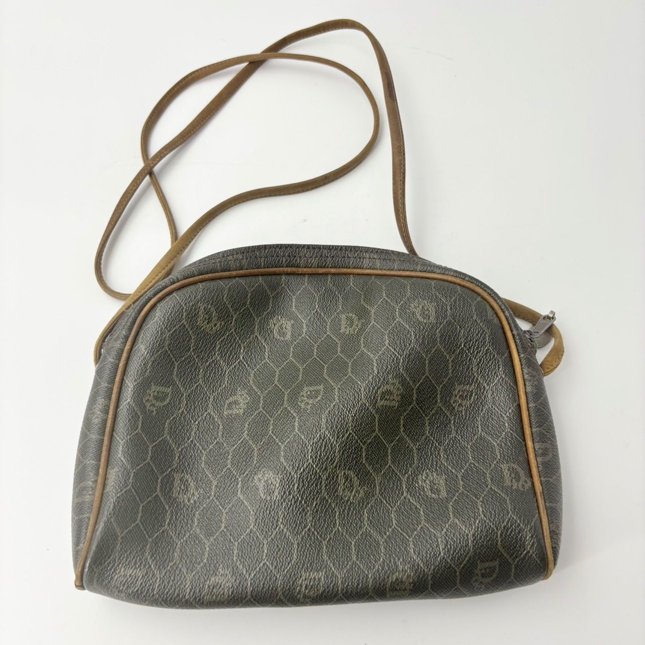 Christian Dior クリスチャンディオール ハニカム 柄 レザー 本革 ミニ ショルダーバッグ ポシェット ブラウン 茶 1401