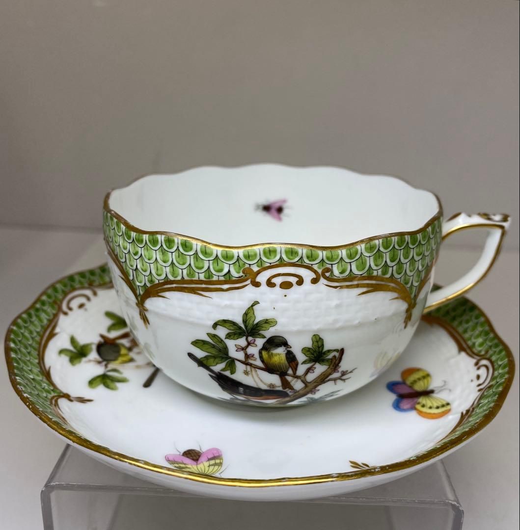 ヘレンド ロスチャイルドバードグリーン カップ-ソーサー 東Y7-0204 2F