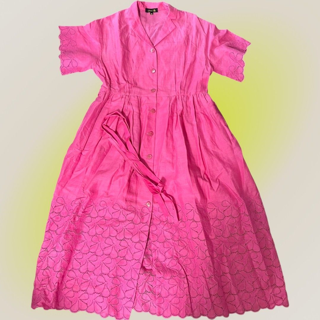 Drawer ドゥロワー リネン刺繍ワンピース ピンク 36サイズ