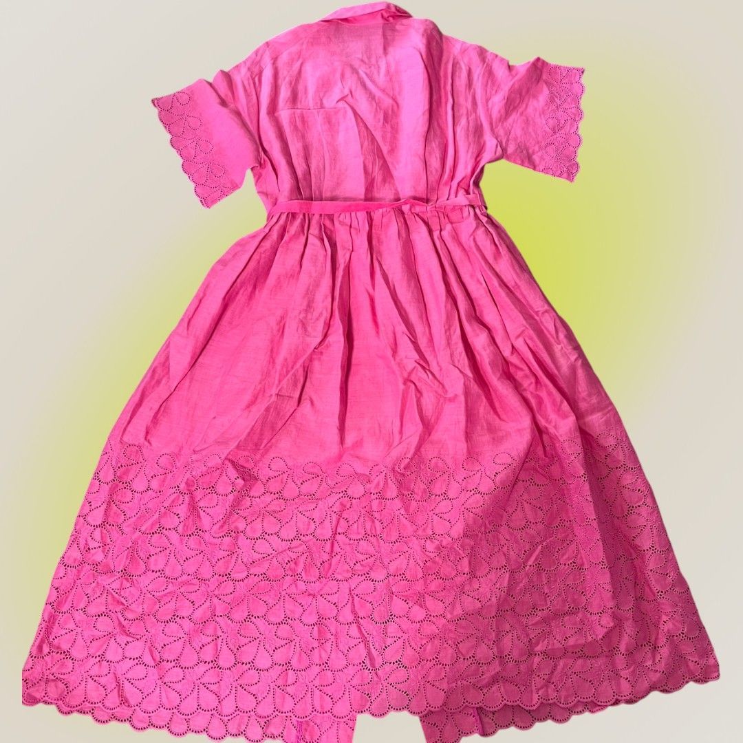 Drawer ドゥロワー リネン刺繍ワンピース ピンク 36サイズ