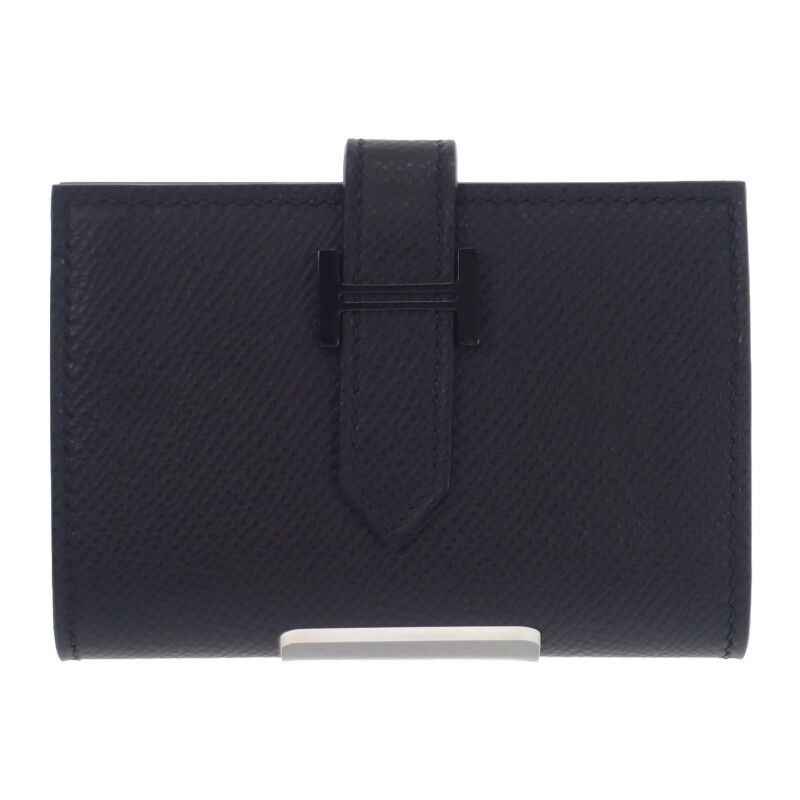 エルメス HERMES ベアン W刻印 カードケース ヴォーエプソン ソーブラック ブラック金具 レディース メンズ Aランク