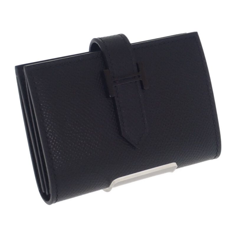 エルメス HERMES ベアン W刻印 カードケース ヴォーエプソン ソーブラック ブラック金具 レディース メンズ Aランク