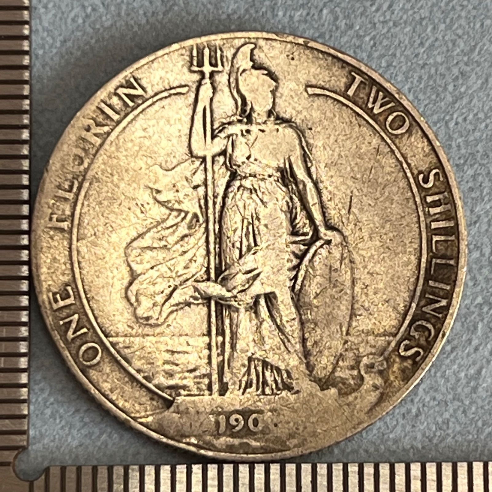 銀貨 1907年 イギリス エドワード7世 フローリン銀貨 .925スターリングシルバー ブリタニア立像と海の守護神 154