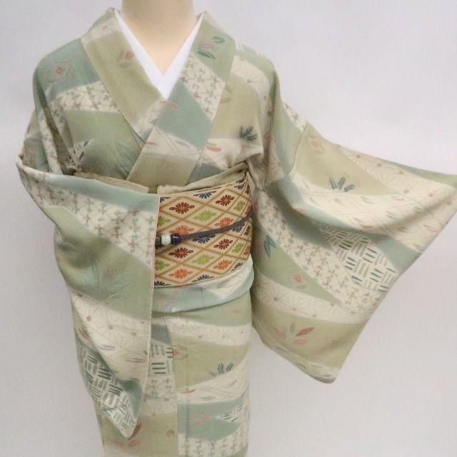 ✾まめ藤✾ｍ2161 正絹 寄せ柄 手縫い仕立て 小紋