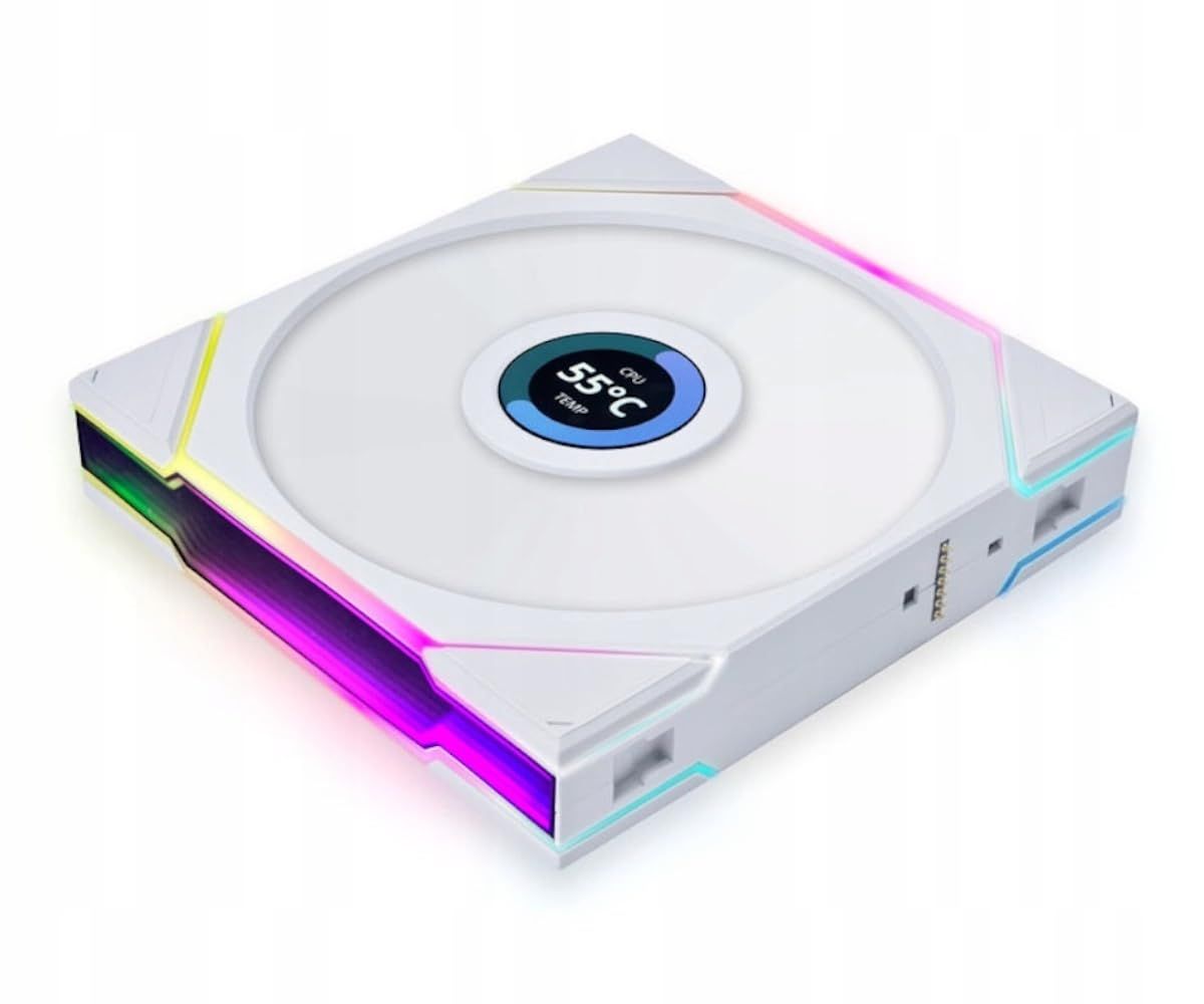 LIANLI 140mm ARGBケースファン UNI FAN TL LCD Wireless 140 WT Single Pack 2.4GHzワイヤレス 1.6インチ液晶ディスプレイ搭載 FDB LCP製ファンブレード UF-TL140-LCD-WL