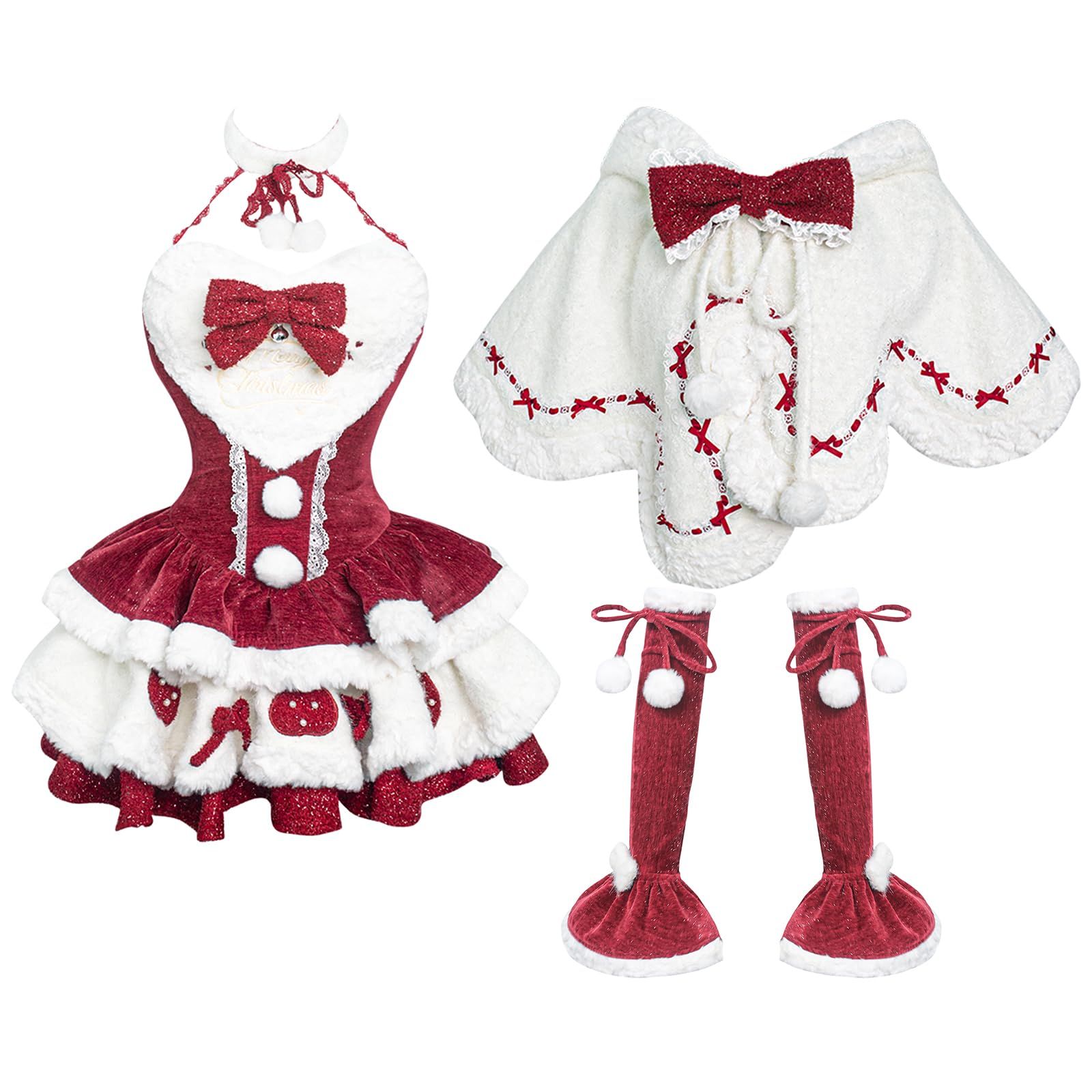 ＸＨＳＵＫＡＤＯ 3点セット サンダ うさ耳 レディース ベロア ワンピース コート マント 吊りスカート リボン イチゴ 地雷系 量産型 刺繍 セットアップ ティアード ガーリー系 ロリータ モコモコ 夢かわいい 厚手 女の子 少女 大人 春 秋