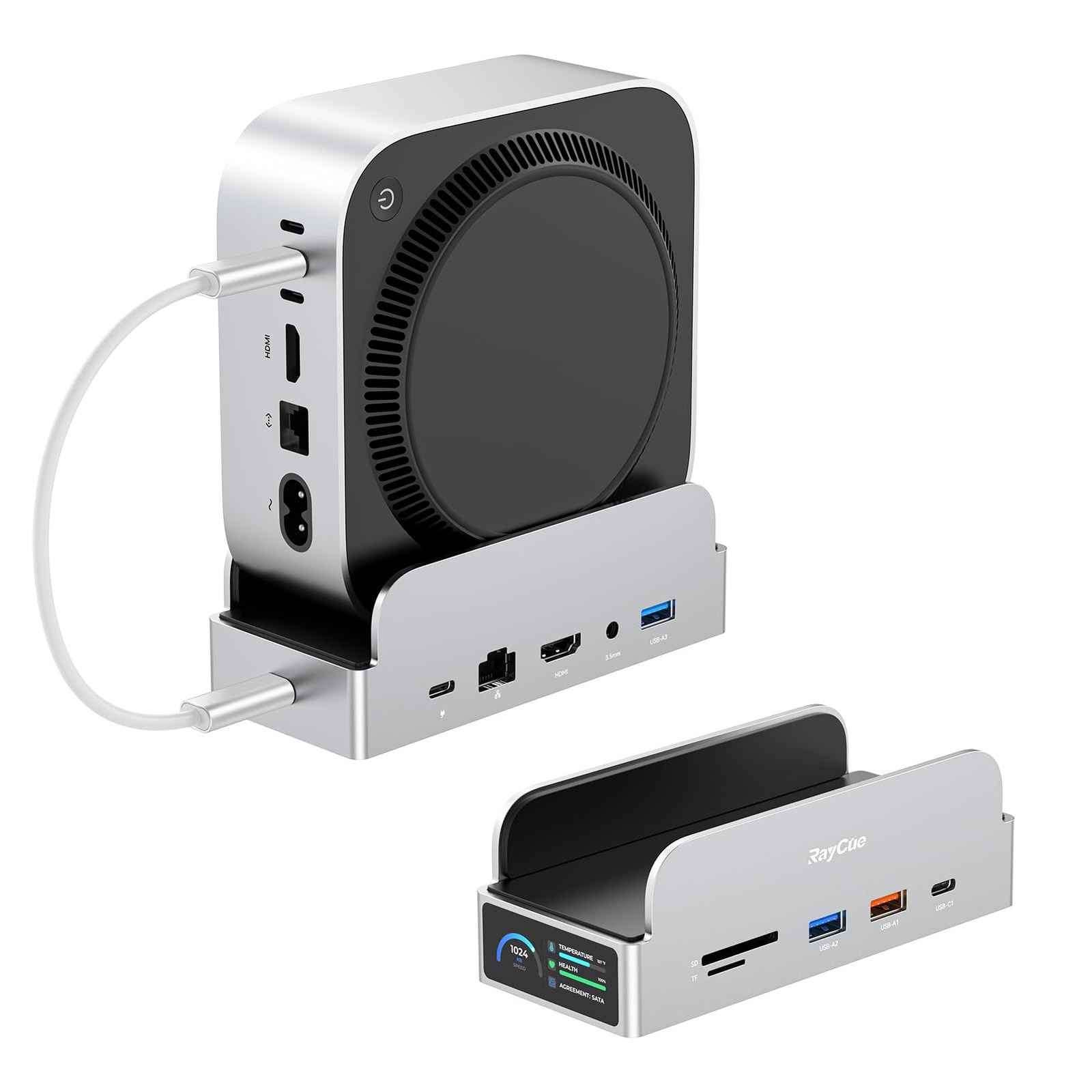 Mac Mini M4 対応ハブ M.2 NVMe SSD ケース付き｜4K60Hz HDMI USB3.2 10Gbps SD TFカードリーダー 10ポート RJ45 高速拡張 高精細スクリーンUI Raycue