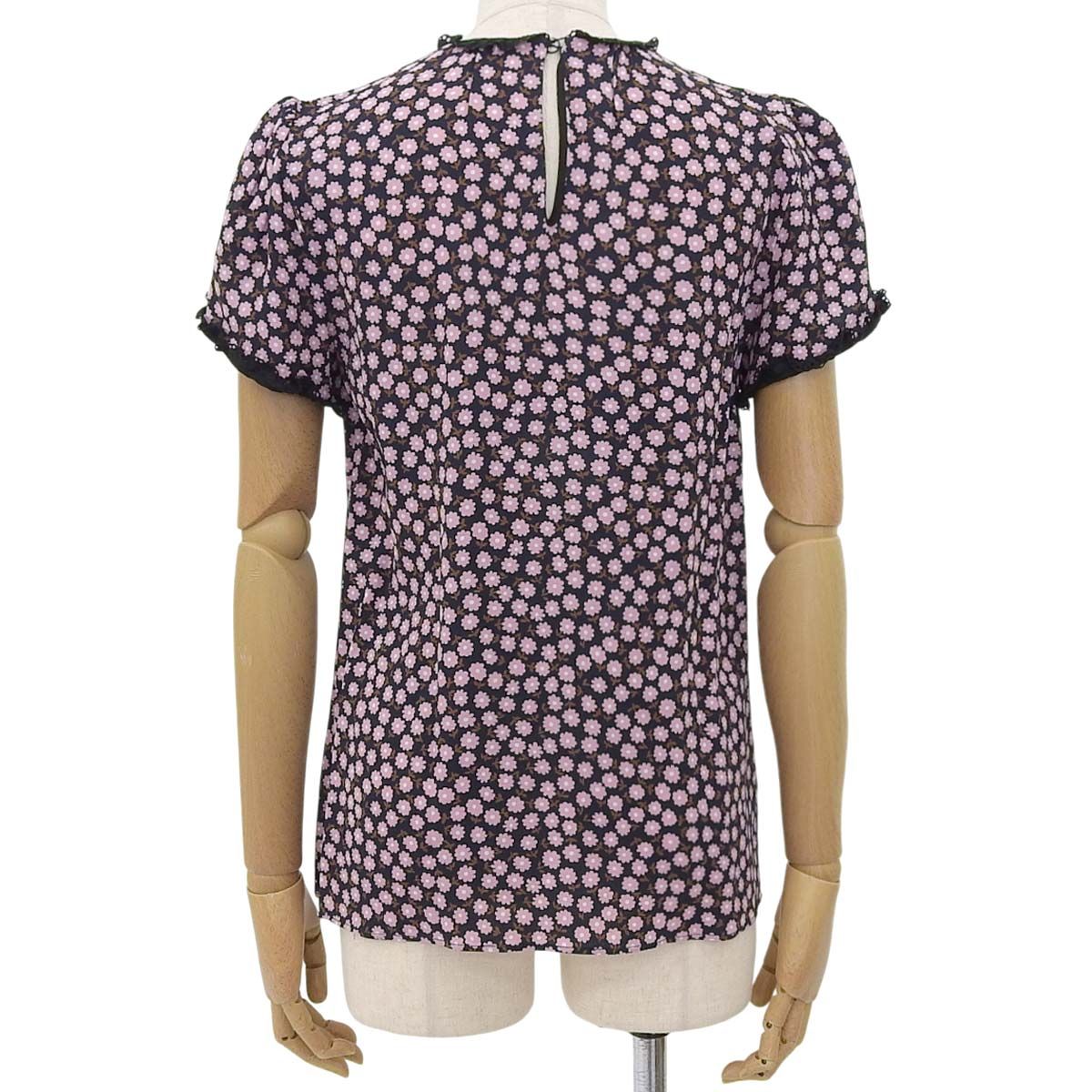 MIUMIU ミュウミュウ 小花柄 ブラウス シャツ 2017年 トップス アパレル ファッション 衣類 38 ビスコースレーヨン ネイビー紺 ピンク レディース アラモード