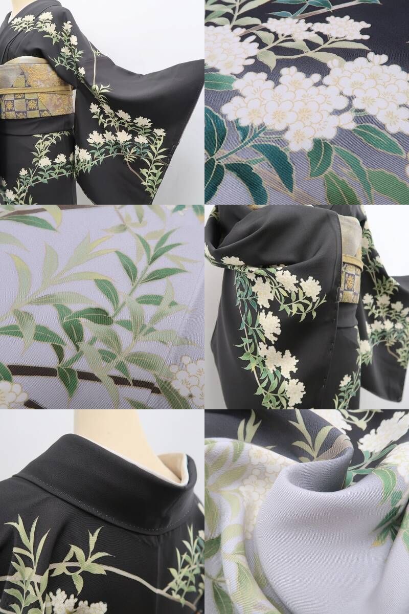 ❁tomihisa❁新品 秀美謹製 枝花 落款 着物 正絹 仕付け糸付”静と華の