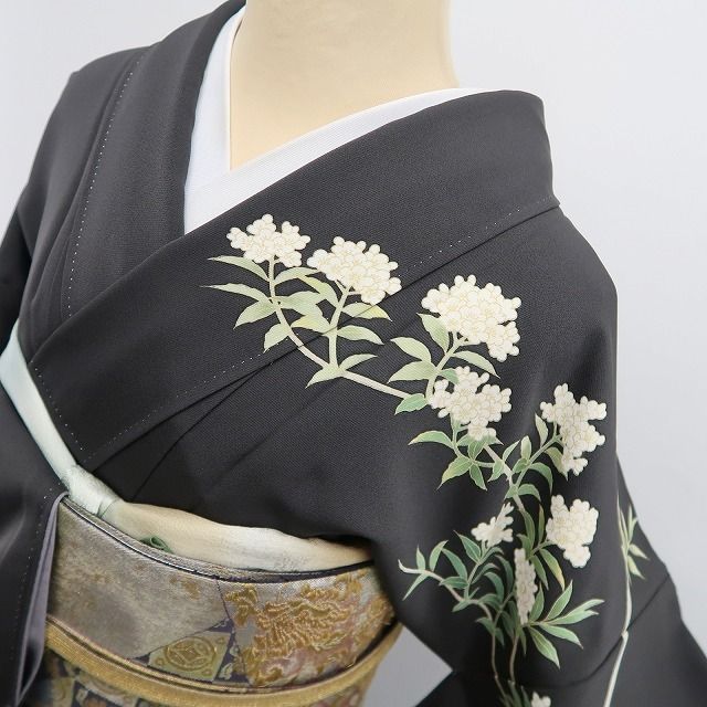 新品 秀美謹製 枝花 落款 着物 正絹 仕付糸付”静と華の共鳴”訪問着 6800 ❁tomihisa❁新品 秀美謹製 枝花 落款 着物 正絹 仕付け糸付”静と華の