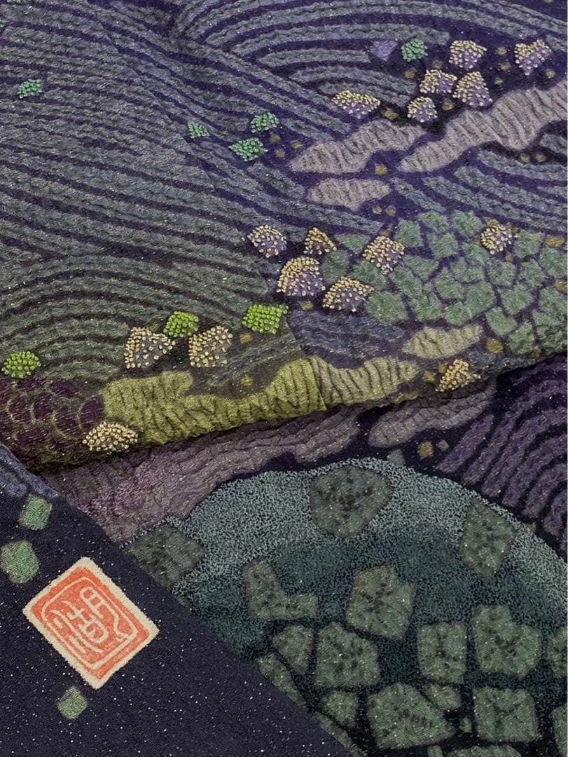 滝泰謹製 落款入 おぼろ染め 襲絞り 手刺繍 訪問着 金通し 紋意匠 正絹