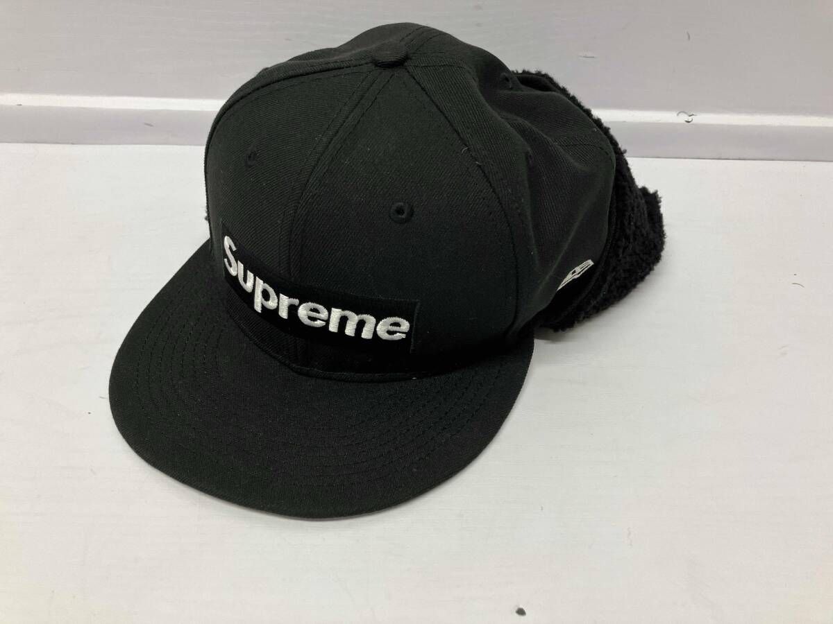 NEW ERA ニューエラ supreme Earflap Box Logo キャップ サイズ 60.6cm 7 5|8 ブラック 冬