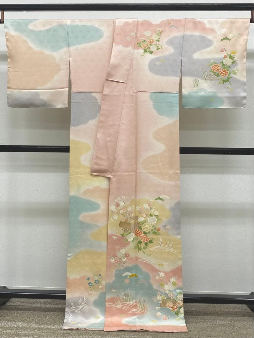 手描糸目友禅 京友禅 白木周生 落款入 訪問着 金彩 紋意匠 正絹 躾糸