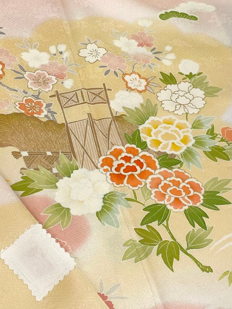 手描糸目友禅 京友禅 白木周生 落款入 訪問着 金彩 紋意匠 正絹 躾糸付き 手描糸目友禅 京友禅 白木周生 落款入 訪問着 金彩 紋意匠 正絹 躾糸