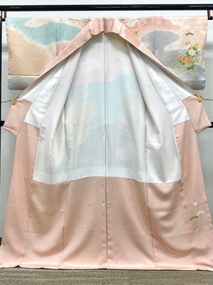 手描糸目友禅 京友禅 白木周生 落款入 訪問着 金彩 紋意匠 正絹 躾糸