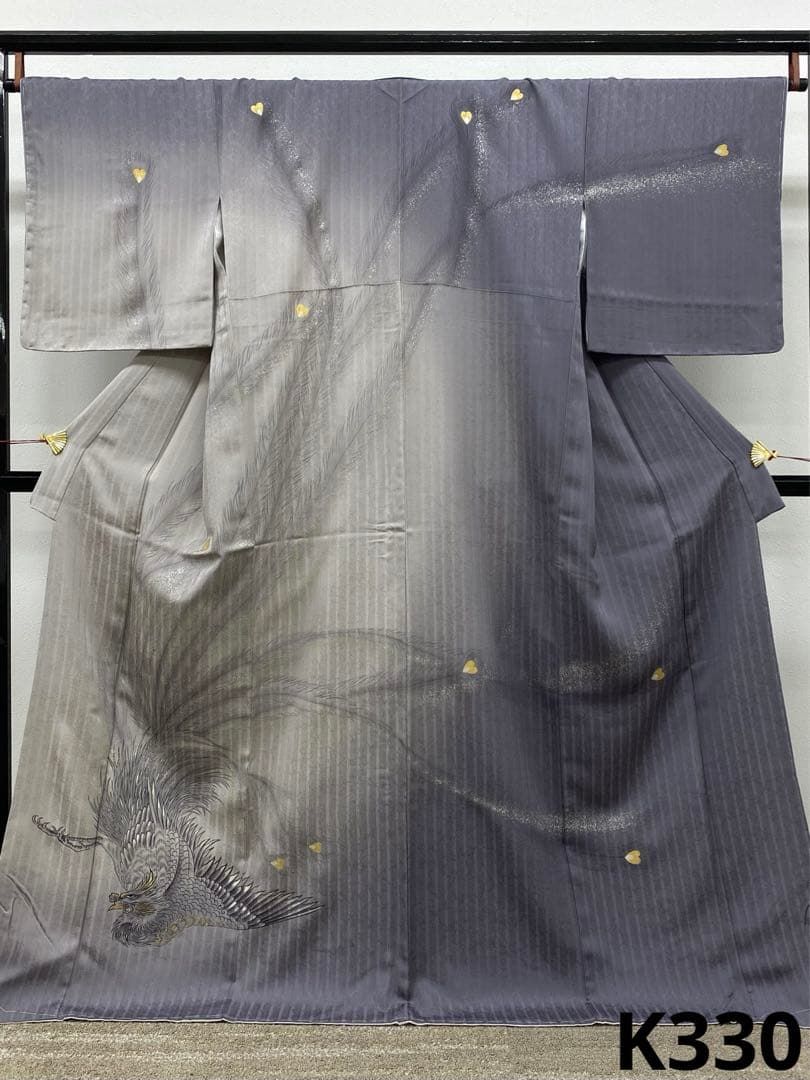 手描き 鳳凰の図 訪問着 金彩 紋意匠 正絹 躾糸付き パールトーン加工