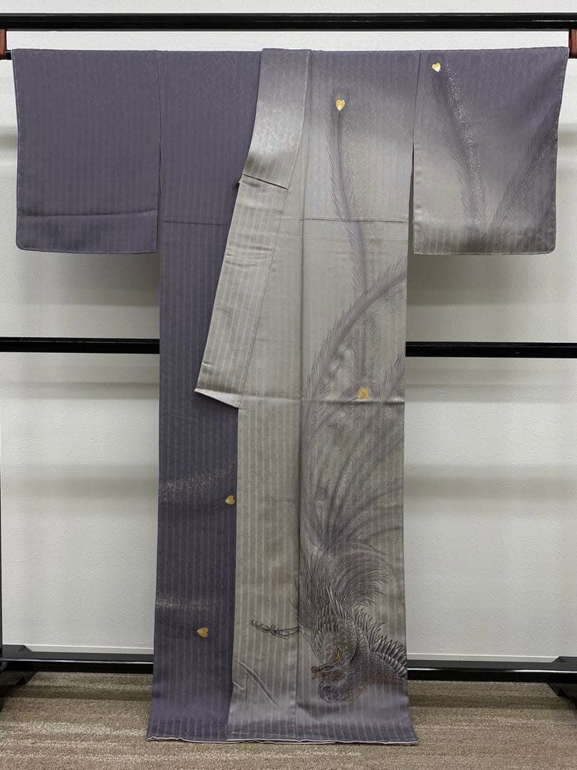 手描き 鳳凰の図 訪問着 金彩 紋意匠 正絹 躾糸付き パールトーン加工