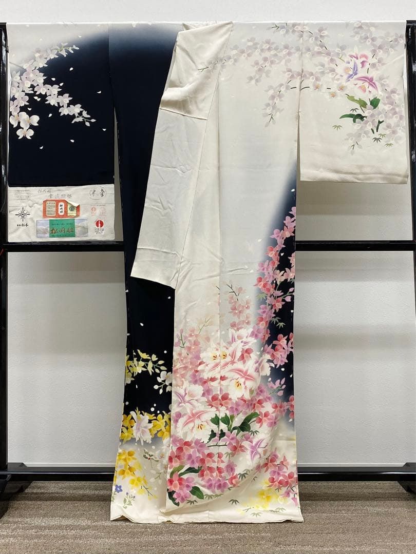 訪問着 手差し 作家物 型友禅 松岡姫 仮絵羽 未仕立て品 伊と幸 胡蝶蘭