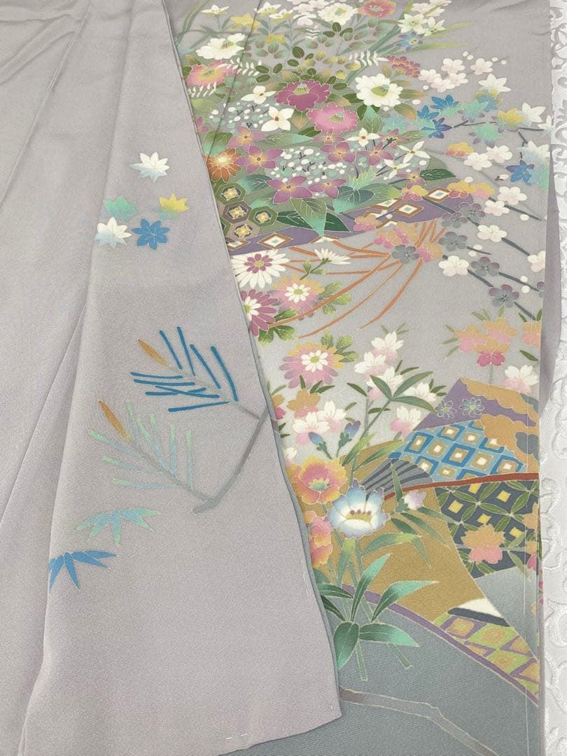 本加賀友禅 稲手明仁 落款入 色留袖 「末広」 仮絵羽 未仕立て品