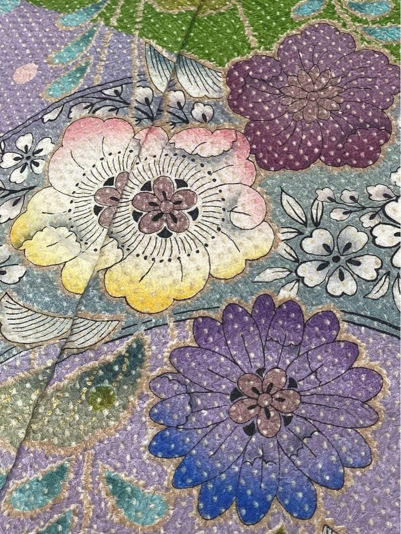 藤娘きぬたや 辻ヶ花 振袖 仮絵羽 未仕立て品 ふくれ織 金彩 八掛付き 