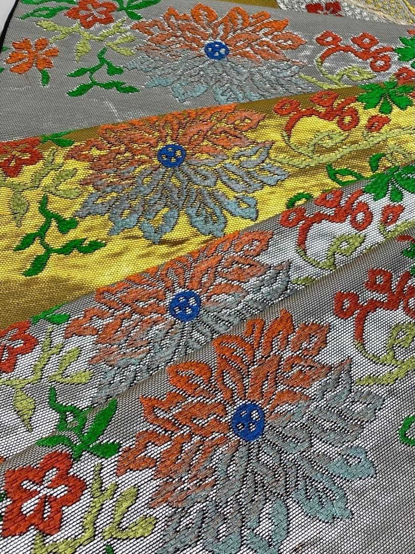 龍村平蔵柄 天竺唐花 本袋帯 金糸 銀糸 正絹 六通