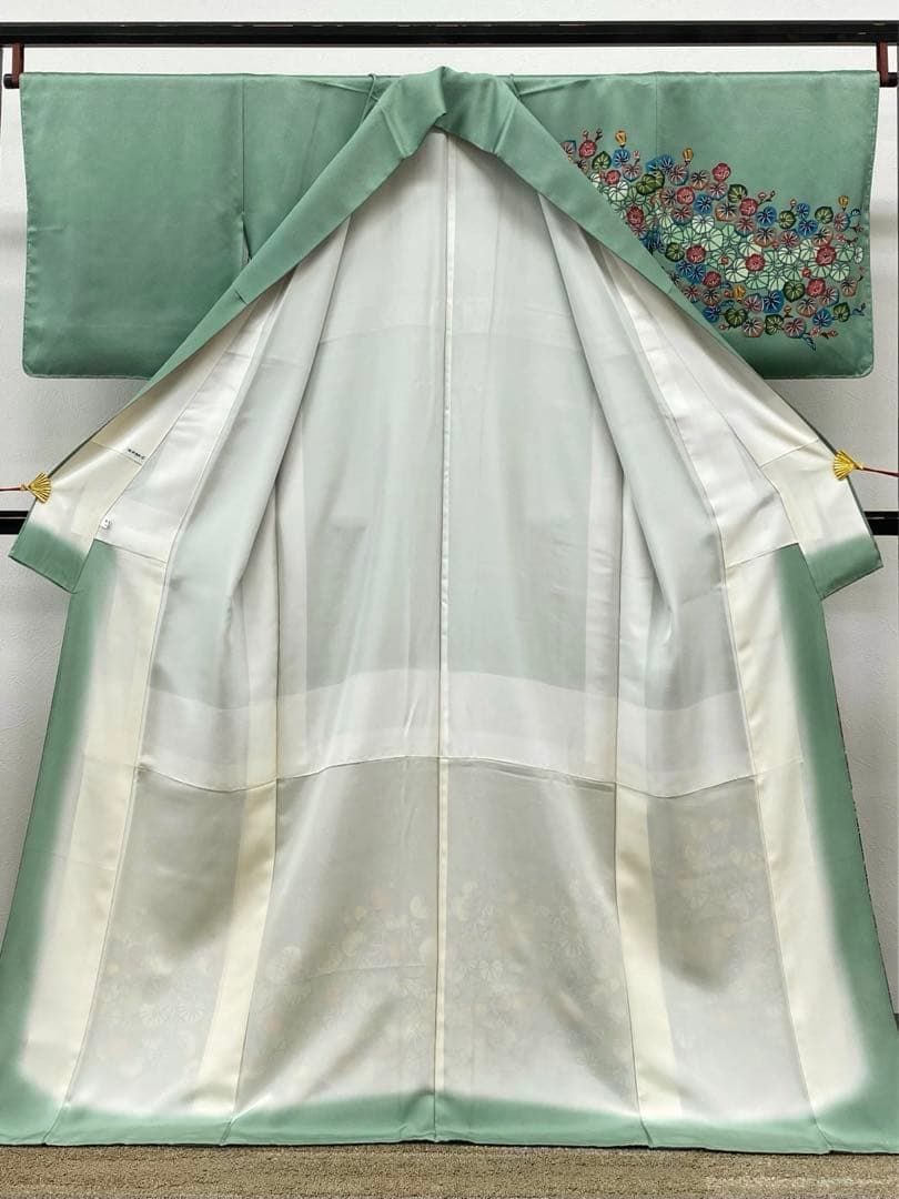 城間栄順 落款入 本場琉球紅型 訪問着 紋意匠 正絹 躾糸付き