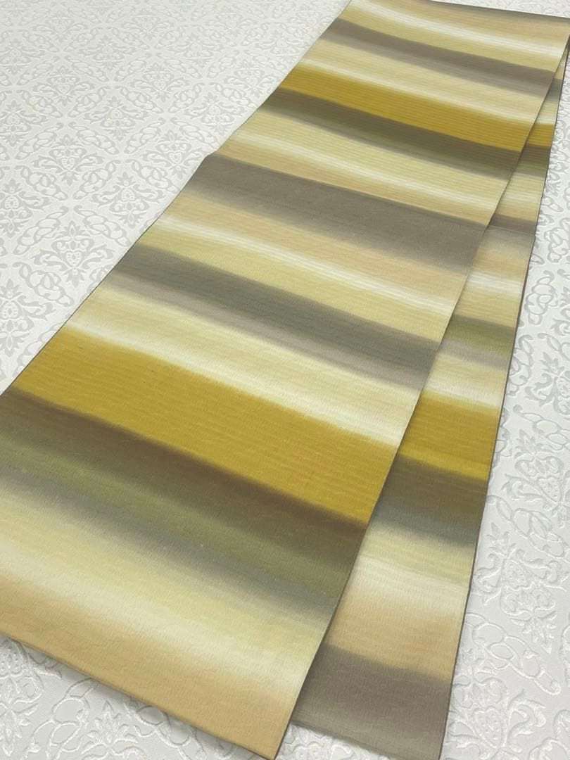 インスピレーションを与える 新田 八重霞 重ね染 草木染 米沢 洒落 袋帯 横段 ♥品 全通 新田克比古