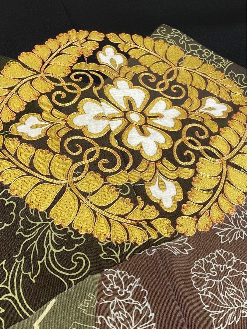 千總謹製 落款入 黒留袖 仮絵羽 未仕立て品 金駒 手刺繍 金彩 八掛付き 