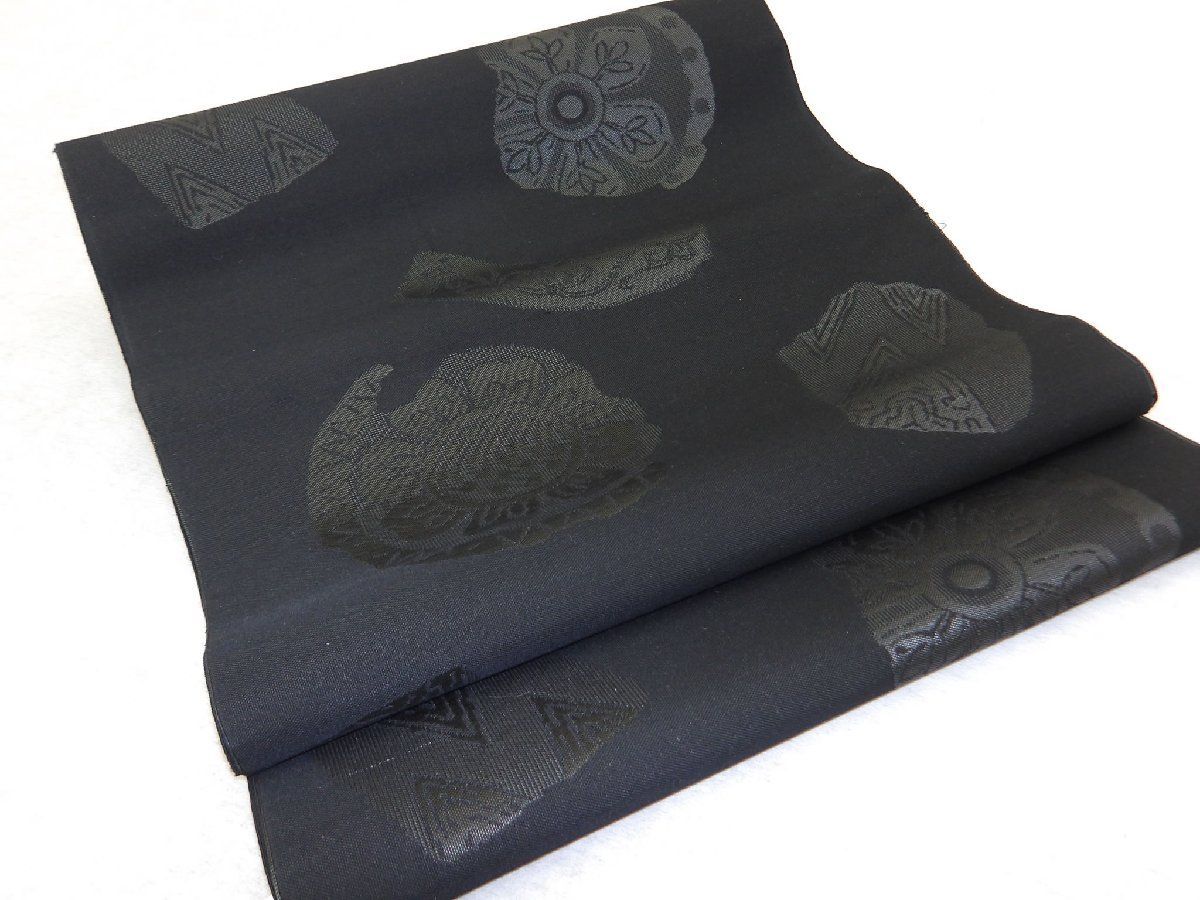 P40740 喪服用 黒共 九寸 名古屋帯 反物 t