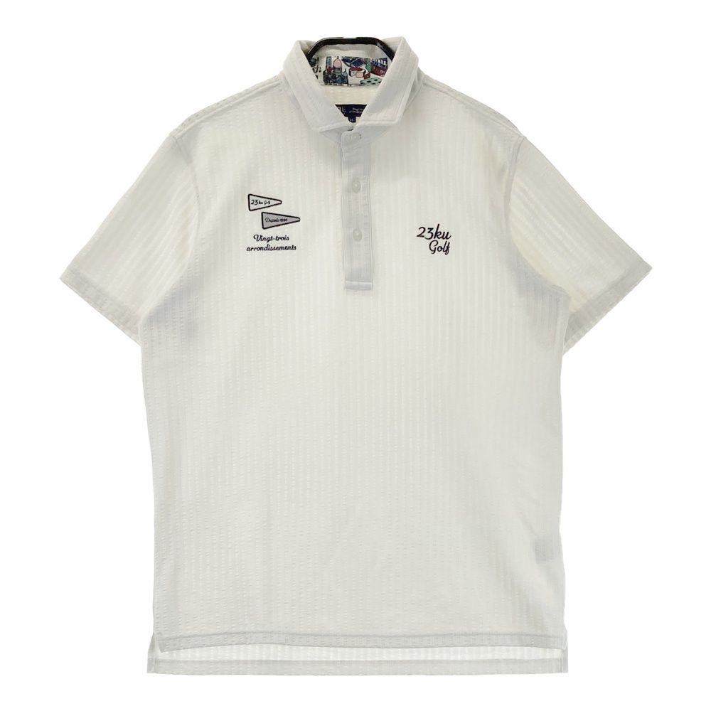 サイズ：LL 23区GOLF ニジュウサンクゴルフ  半袖ポロシャツ ストライプ柄 ホワイト系 [240101532913] ゴルフウェア メンズ ストスト