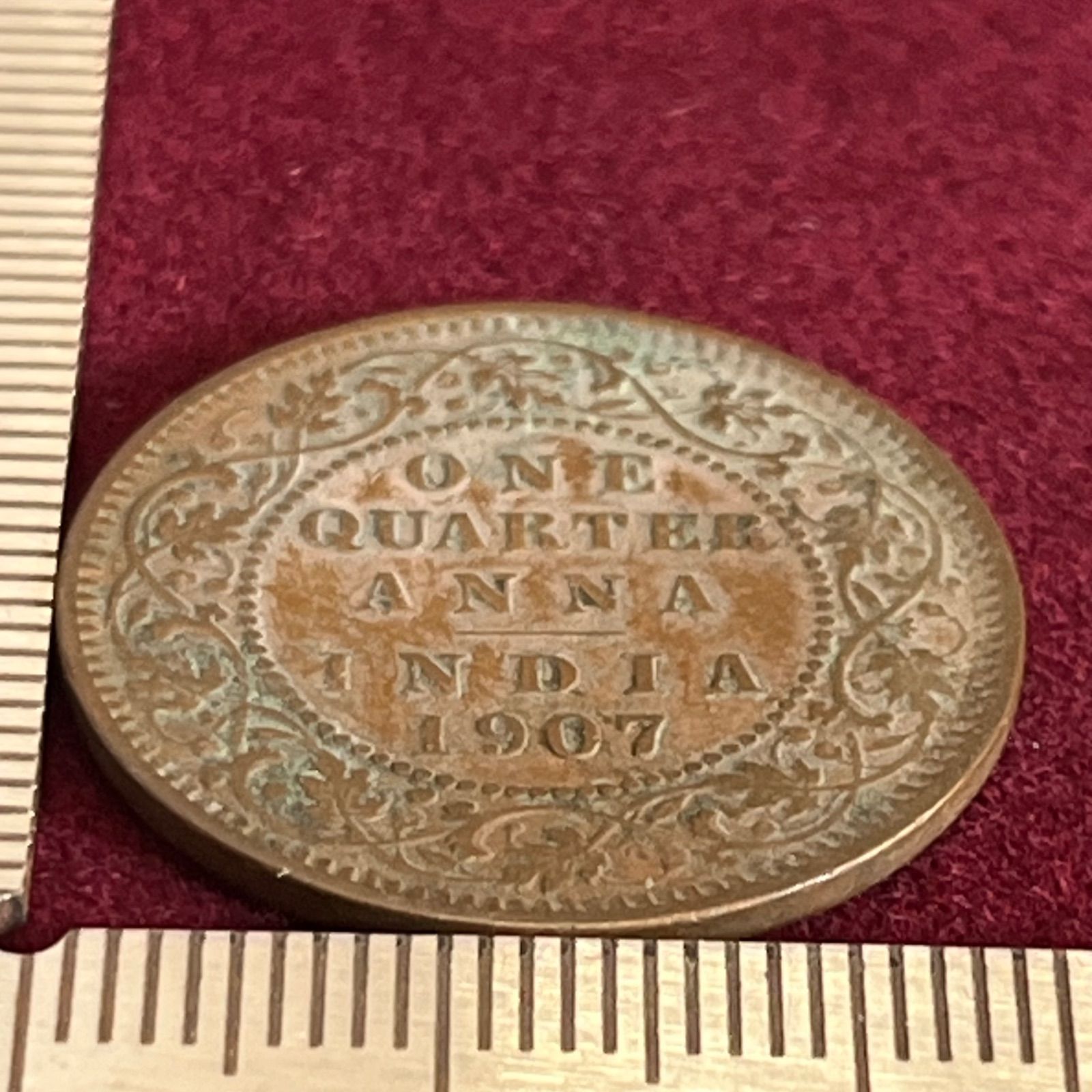 銅貨】1907年 イギリス領インド 1/4アンナ エドワード7世／大英帝国の