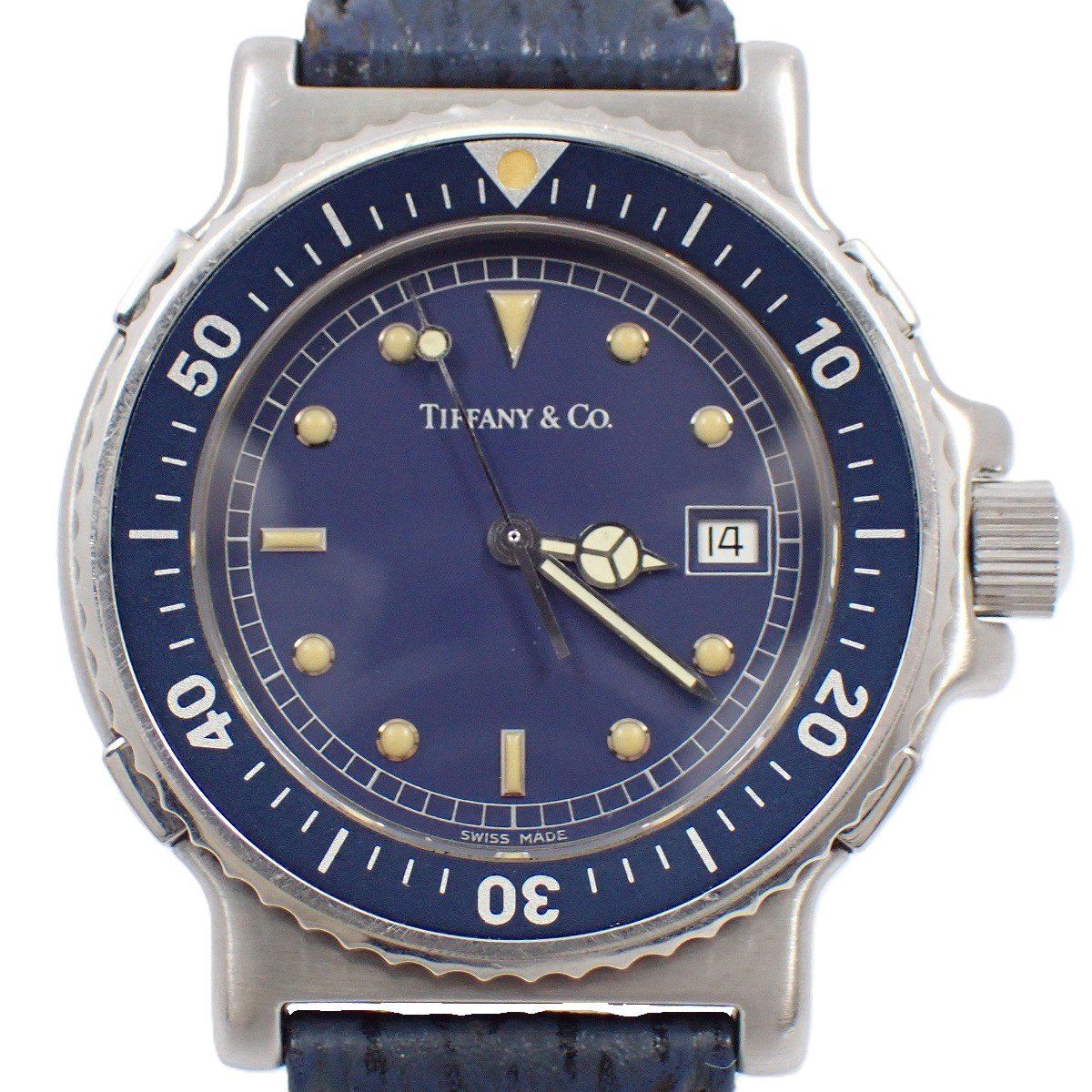 ティファニー ダイバー型 クォーツ メンズ 腕時計 ネイビー文字盤 純正