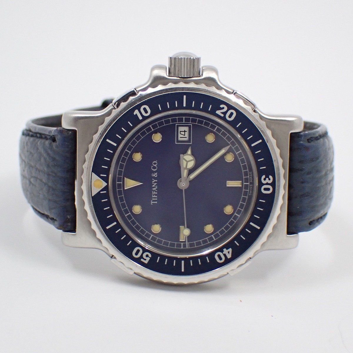 ティファニー ダイバー型 クォーツ メンズ 腕時計 ネイビー文字盤 純正