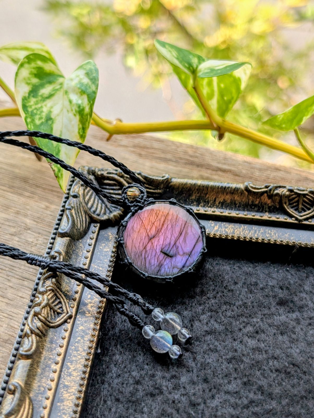 パープルグラデーション ✩ラブラドライト マクラメ編みネックレス 430 マクラメネックレス