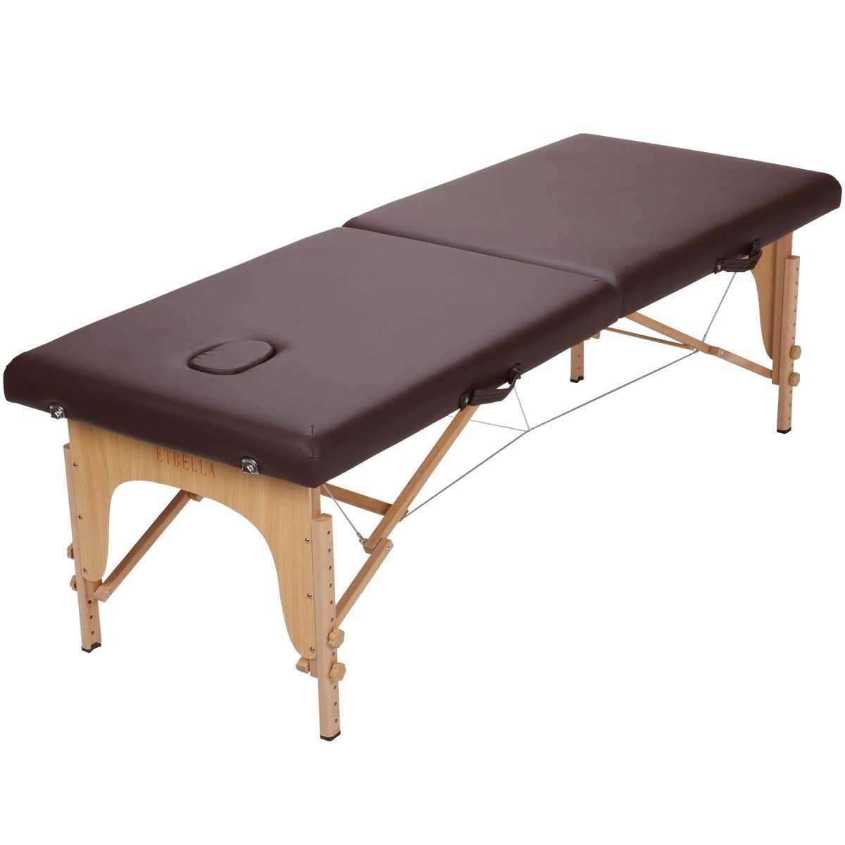 軽量 折りたたみ マッサージベッド 木製 有孔 チョコレート 長さ185×幅70×高さ51～83cm