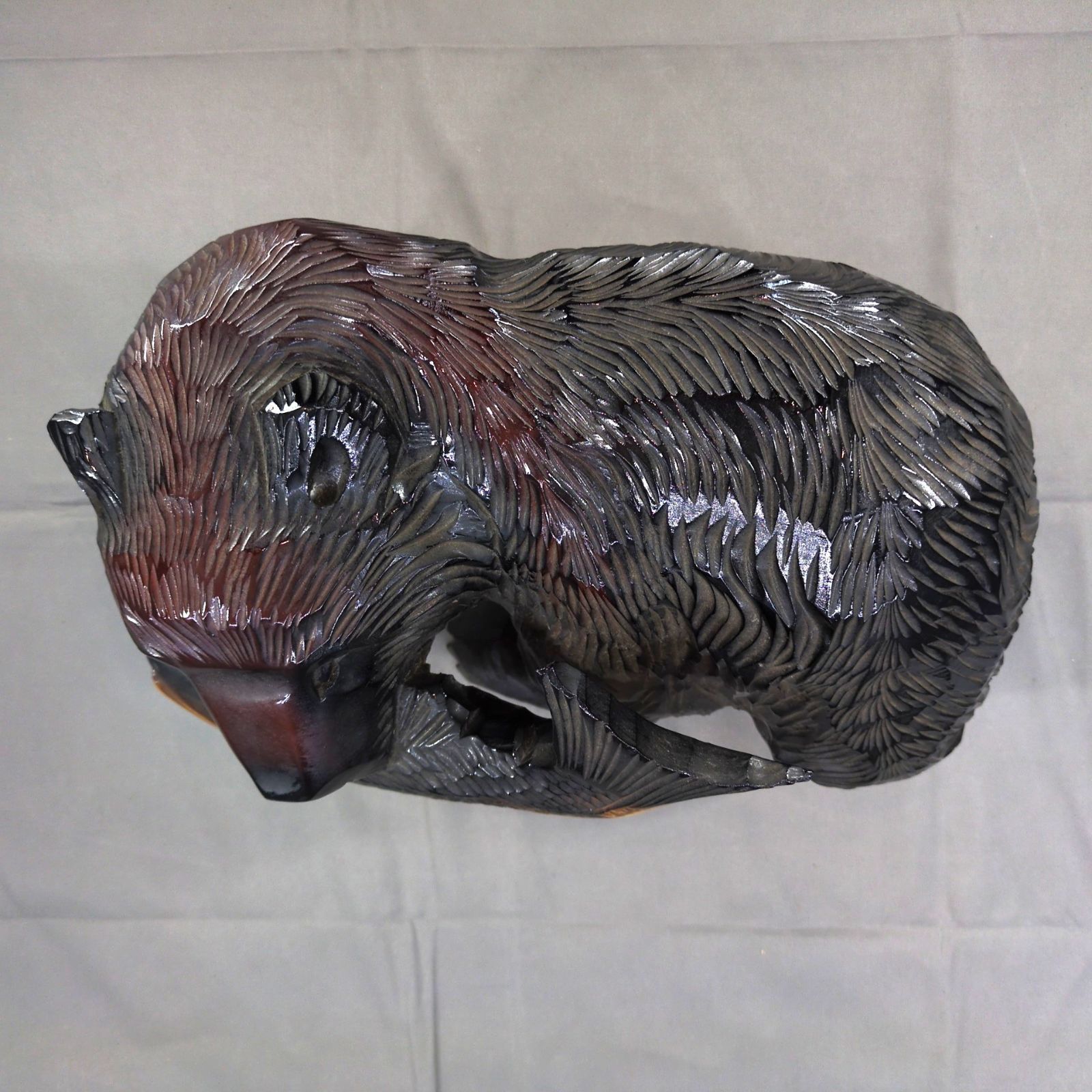 木彫り熊 鮭をくわえた熊 北海道民芸 木彫り 置物 昭和レトロ A549