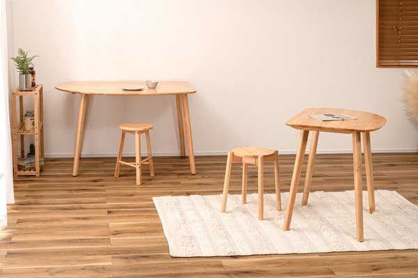 天然木 ラバーウッド の壁寄せダイニングテーブル W120×D80×H72cm No.002 ナチュラル MARWIL-DEMENAGEMENTS_CH