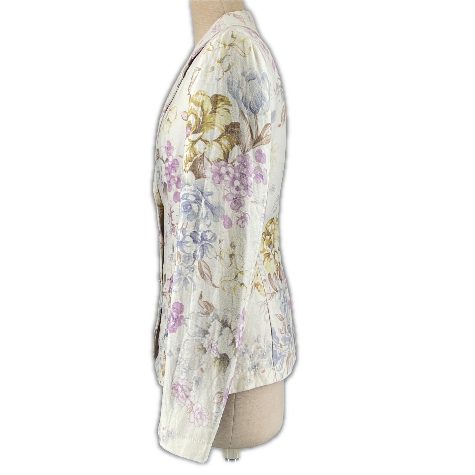 美品 エトロ　 レディースジャケット 極美品△ETRO エトロ リネン100％ ロゴボタン付き 花柄 フローラル