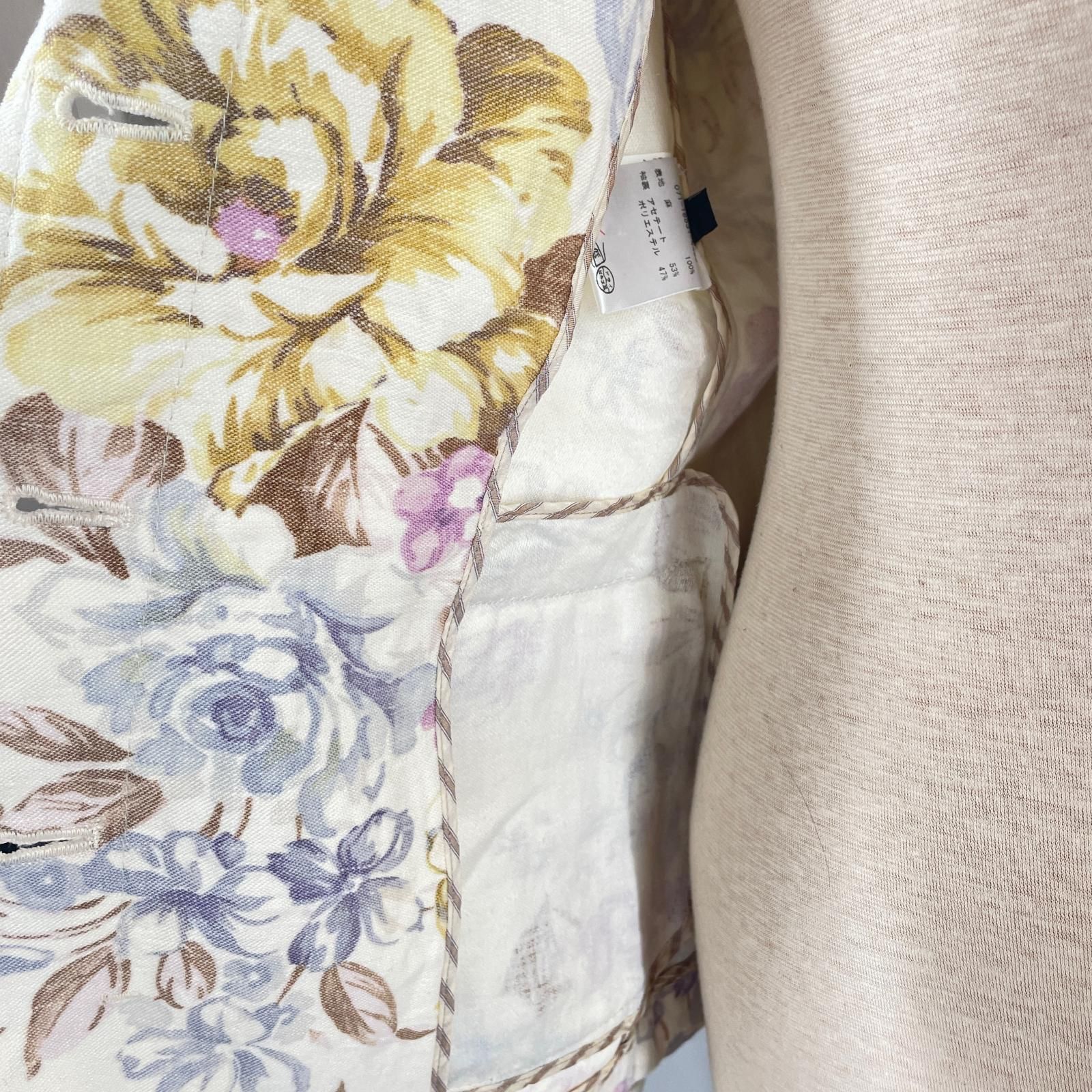 極美品△ETRO エトロ リネン100％ ロゴボタン付き 花柄 フローラル