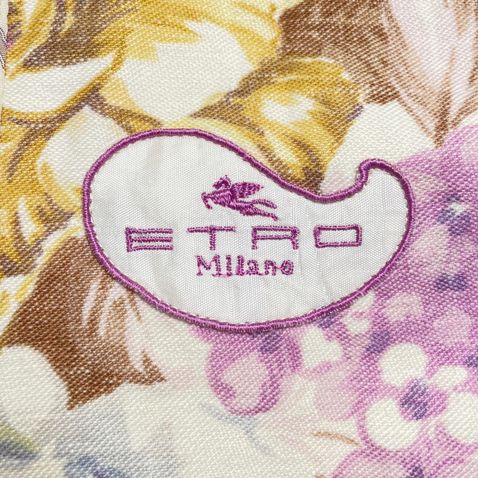 極美品△ETRO エトロ リネン100％ ロゴボタン付き 花柄 フローラル