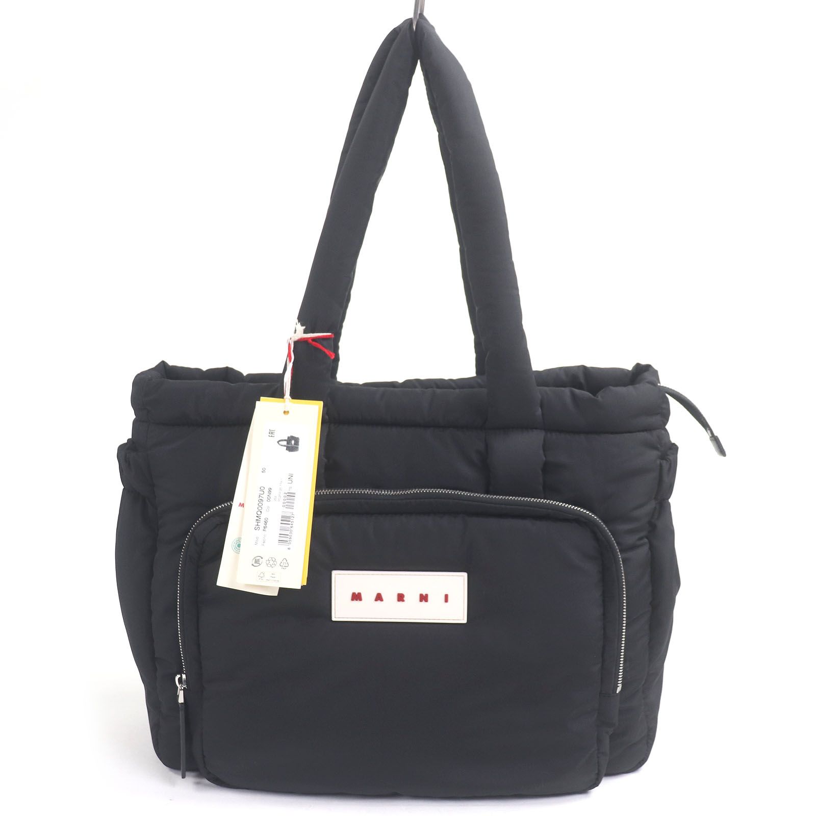 □MARNI マルニ SHMQ0097 PUFF East|West パフ ロゴ入り トートバッグ ハンドバッグ ブラック 保存袋付き イタリア製 メンズ