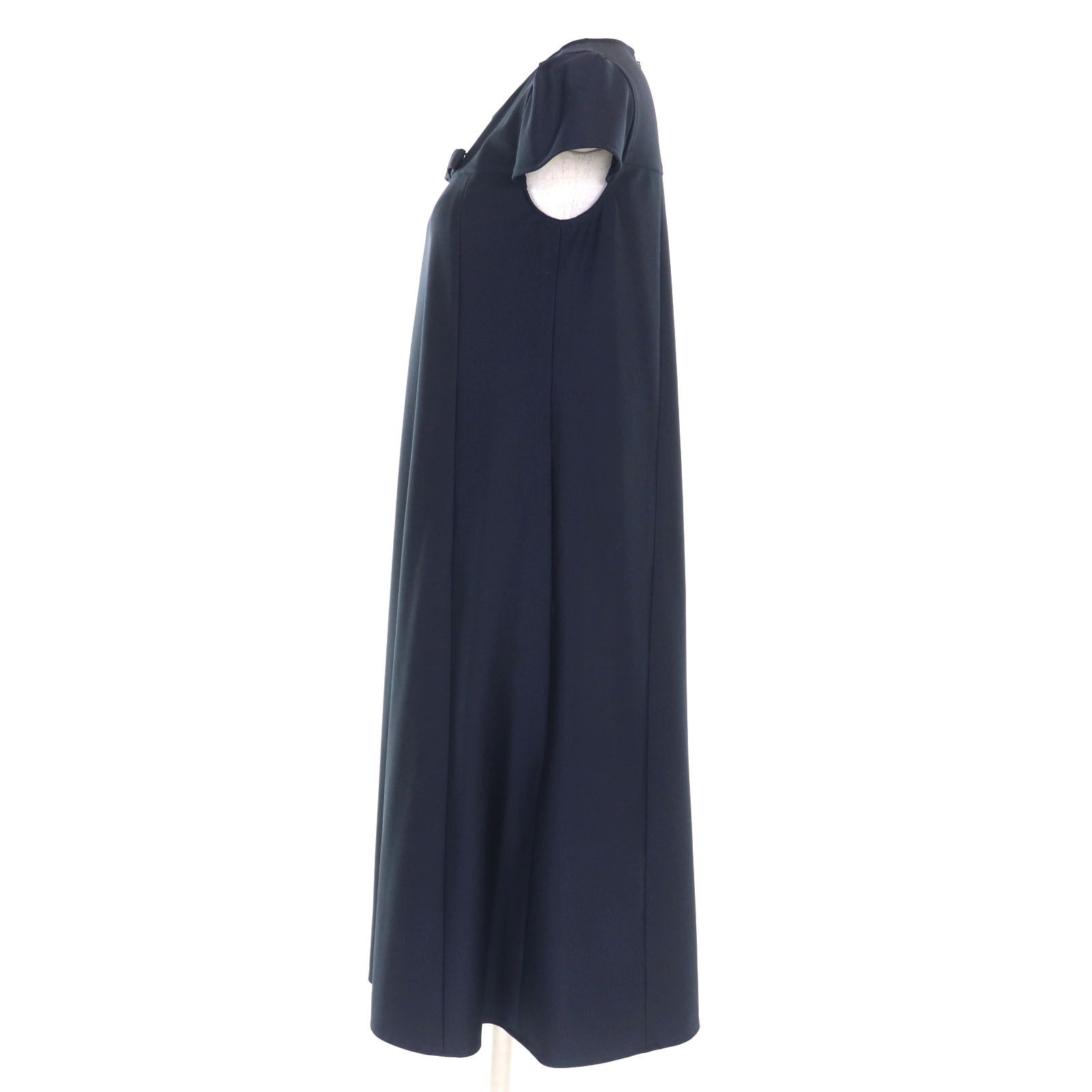 Rene ルネ 5037260 フロントリボン付 フレンチスリーブ Aライン ストレッチ ワンピース ネイビー 34 レディース